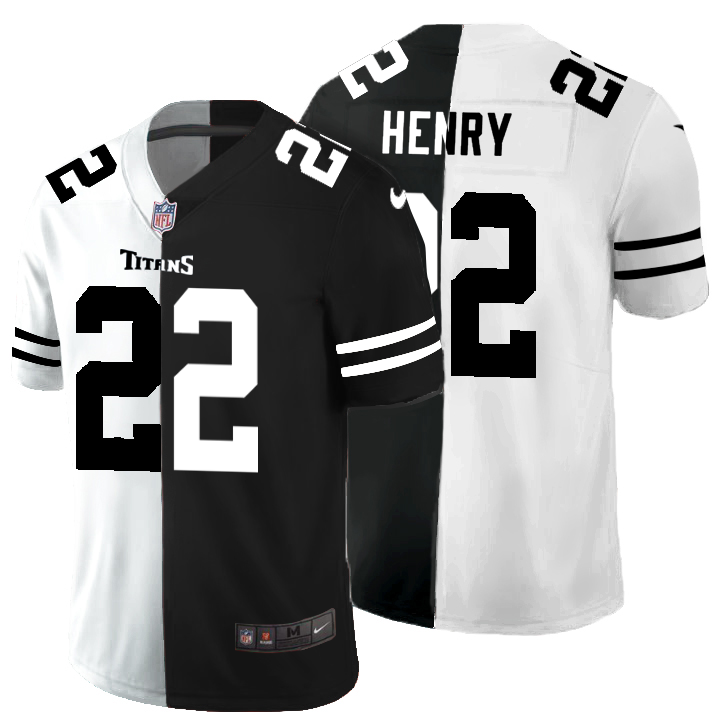 Men's Tennessee Titans #22 Derrick Henry Black And White Split Limited Stitched Jersey